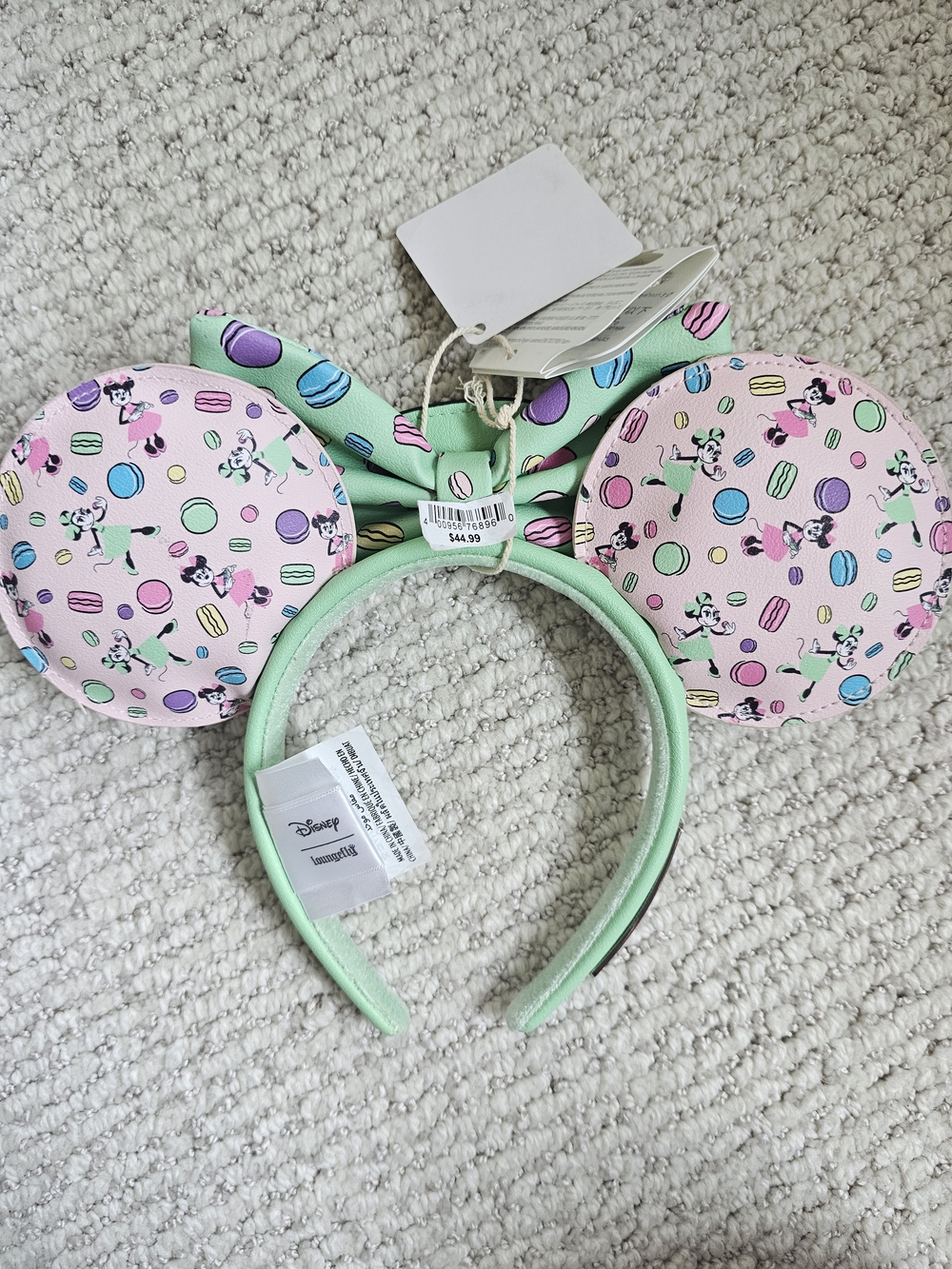 Rare Loungefly Macaron Print Pink & Mint Mini Backpack with Ears Headband - Picture 4 of 10